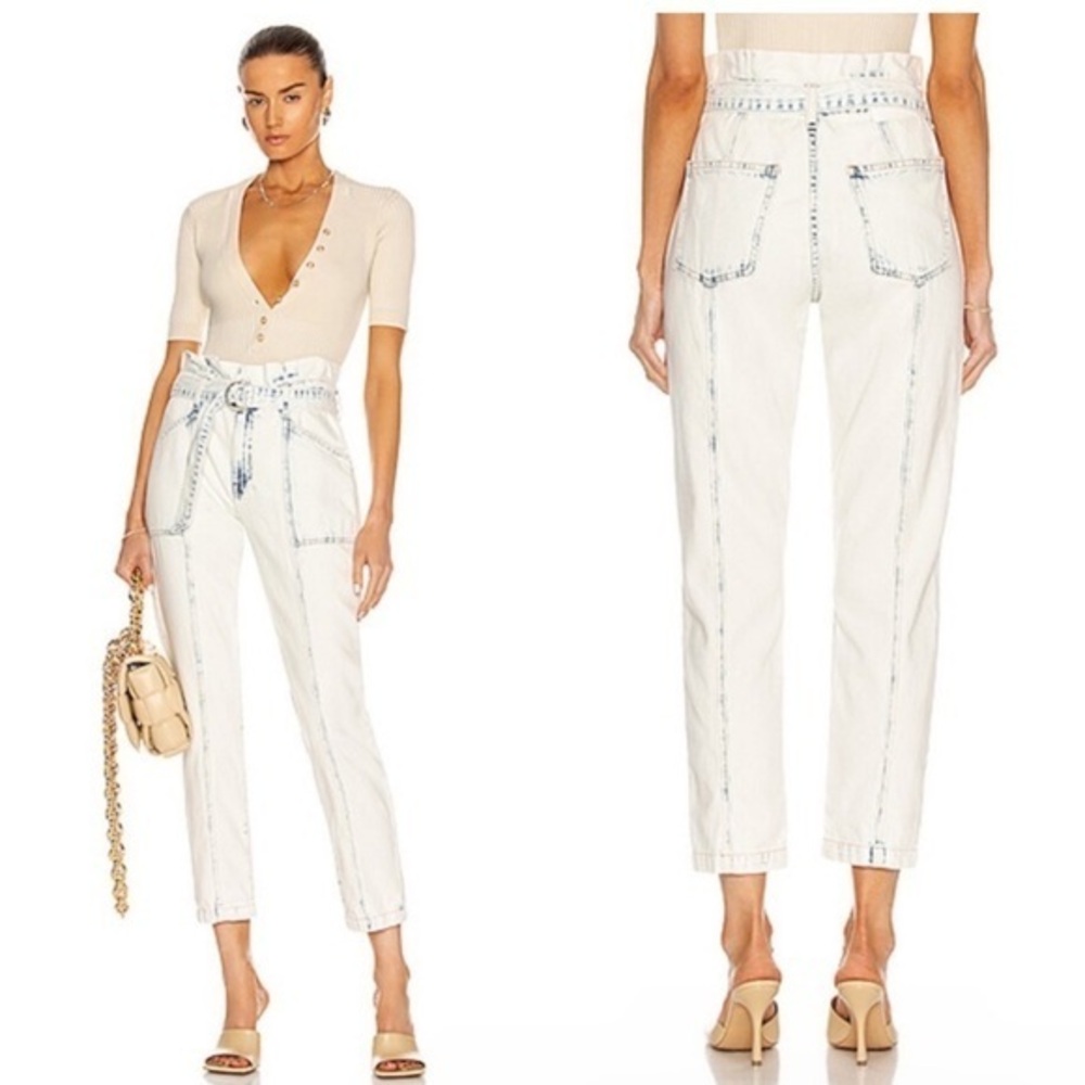 Jonathan Simkhai Standard Ace high-waisted Paper bag cropped acid‎ wash jeans 29 - Picture 3 of 16